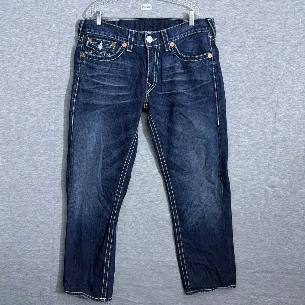 True Religion Men's 36 Blue Denim Ricky Big T Straight Leg Flap Pocket Jeans